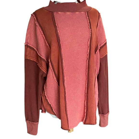 Oli & Hali Color Block Waffle Knit Patchwork Shirt Thermal Lagenlook Grunge-M - Picture 1 of 16